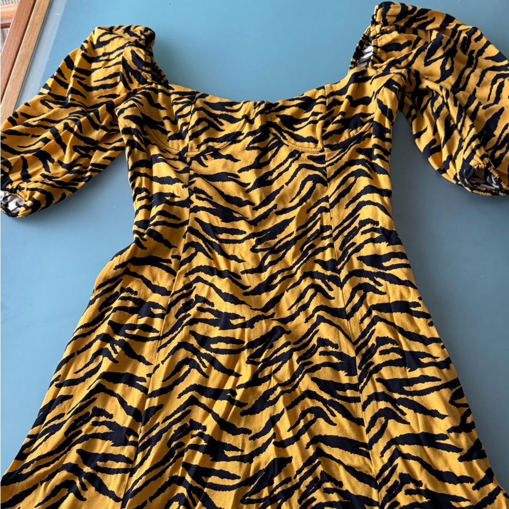 Reformation Yellow and Black Patterned Dress